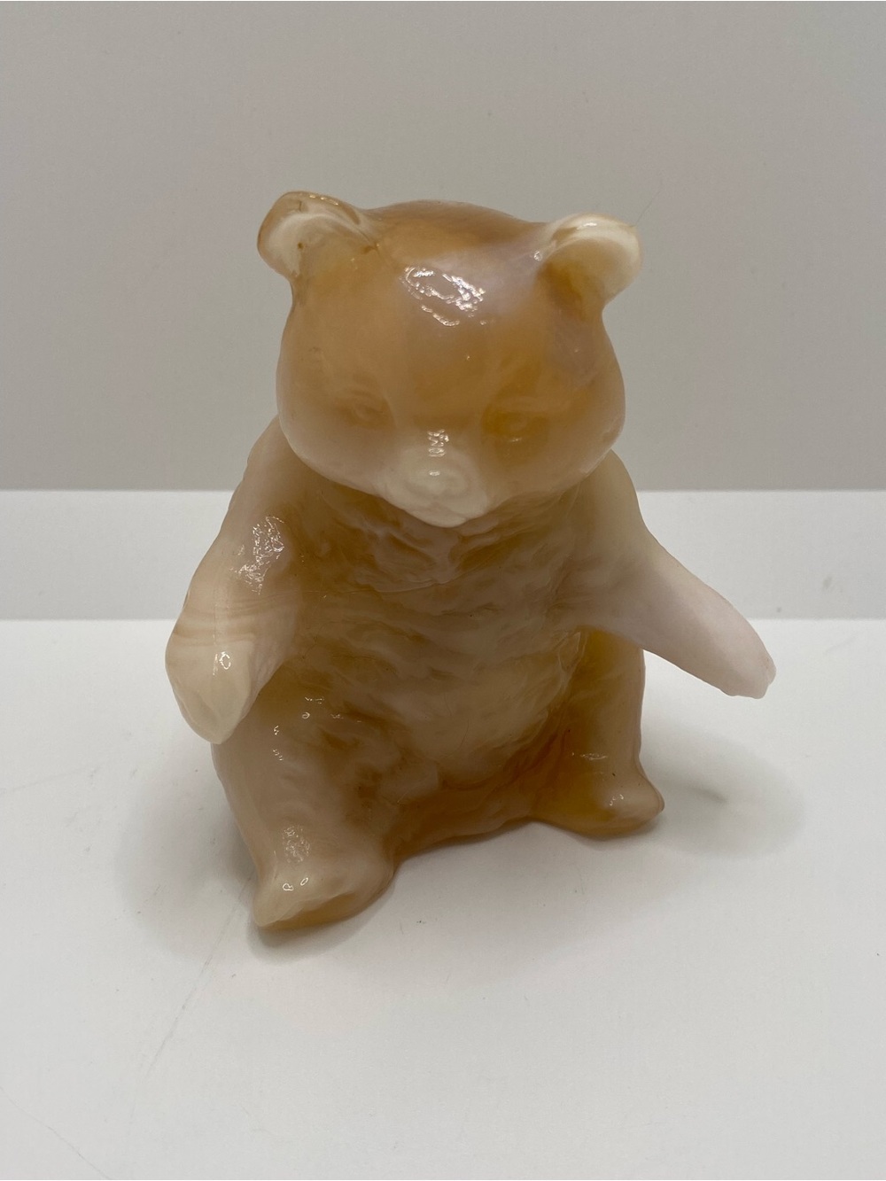 Vintage Mosser Caramel Peach Slag Glass Bear Figurine 3.75" Tall